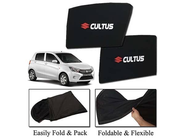 Foldable Sun Shades for Suzuki Cultus 2018-2022 - Heat Resistant Mesh with Logo - Dark Black