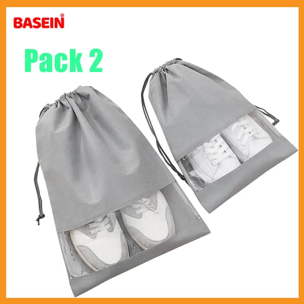 BASEIN 2-Pack Shoe Storage Boxes - Clear Plastic Stackable Organizers for Closet and Foldable Sneaker Containers with Zip Pouch (Large)