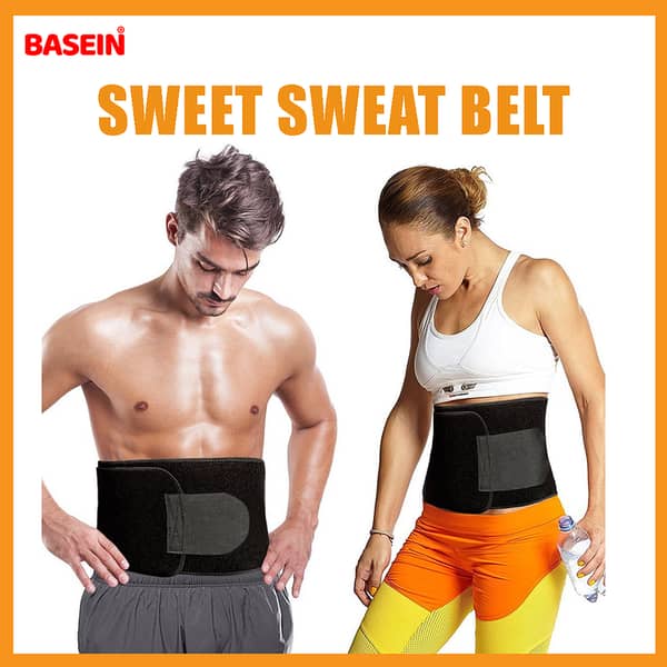 BASEIN Sweet Sweat Waist Trimmer Belt for Men and Women – Adjustable Tummy Trimmer for Exercise and Fitness