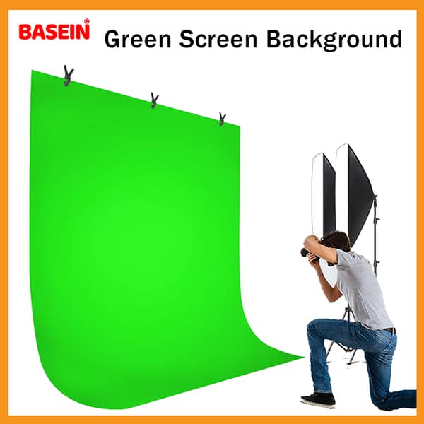 BASEIN 5x9 Collapsible Green Screen Backdrop with Stand for Video Conferencing, Photography, and Streaming