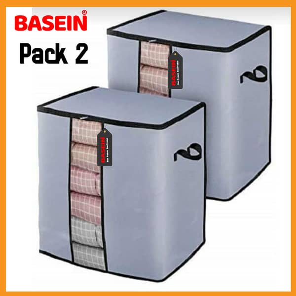Portable Large Bamboo Storage Bags for Clothes and Blankets with Zipper Closure - Foldable Non-Woven Organizers