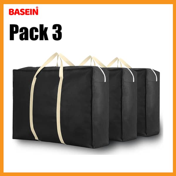 BASEIN Set of 3 Quilt Storage Bags with Smooth Zipper, Large Capacity, and Wide Handles for Blankets and Quilts