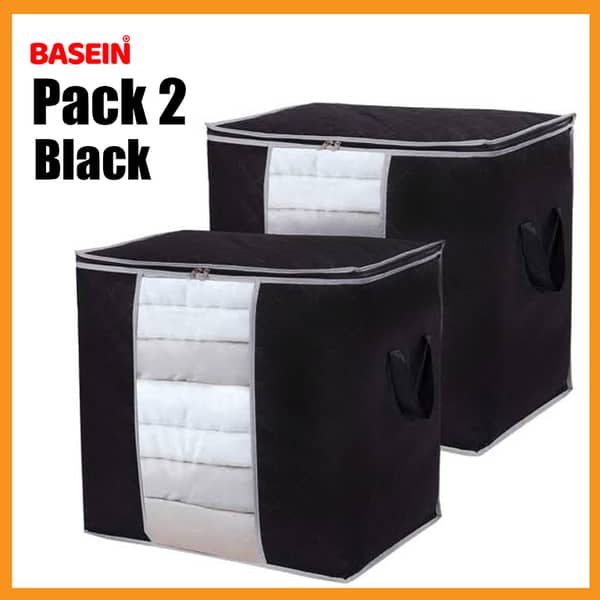 BASEIN Pack of 2 Large Foldable Storage Bags for Clothes, Blankets, and Bedding - Durable Zippered Organizers for Home and Travel