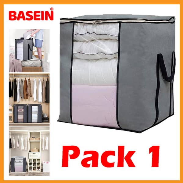 BASEIN Large Storage Bags Organizers - Set of 5 Portable Bamboo Charcoal Folding Non-Woven Boxes for Clothes and Blankets