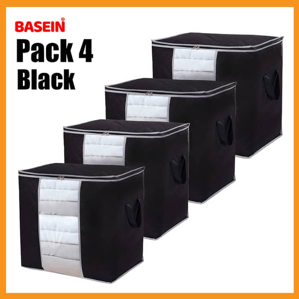 BASEIN 4-Pack Large Storage Bags for Clothes - Durable Zippered Containers for Home Organization, Bedding, and Seasonal Clothing