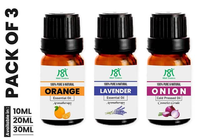 Set of 3 Essential Oils: Sweet Orange, Lavender, and Onion - 100% Pure and Natural