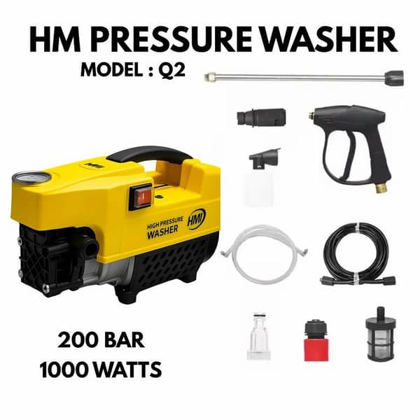 HM Q2 Pressure Washer | 200 Bar, 1000W Power for Effective Cleaning
