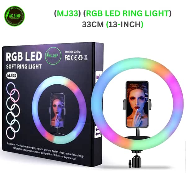 MJ33 33CM (13-inch) RGB LED Ring Light with Phone Holder and USB Connection