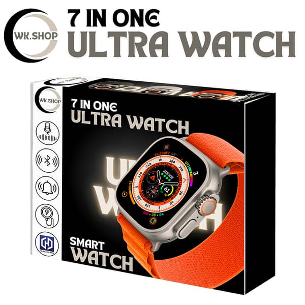 7-in-1 Ultra Smart Watch Set with 4 Straps, Wireless Charger, and A9 LCD Earbuds - Complete Gift Box for Android and iOS Devices