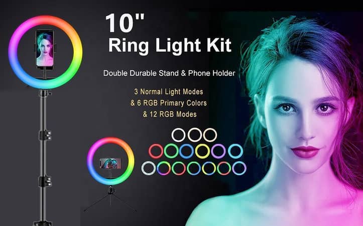 MJ26 10 Inch RGB LED Ring Light with Phone Holder for Selfies and Photography, Ideal for YouTube Live Streaming