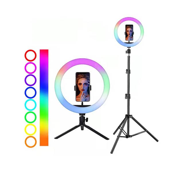 MJ33 33CM RGB LED Soft Ring Light with Phone Holder, USB Powered, Includes Stand