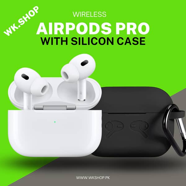 WKSHOP AirPods Pro with Black Silicone Case, Bluetooth 5.0 Wireless Earbuds, Charging Case, Extra Earbuds, and Pop-Up Feature for All Devices