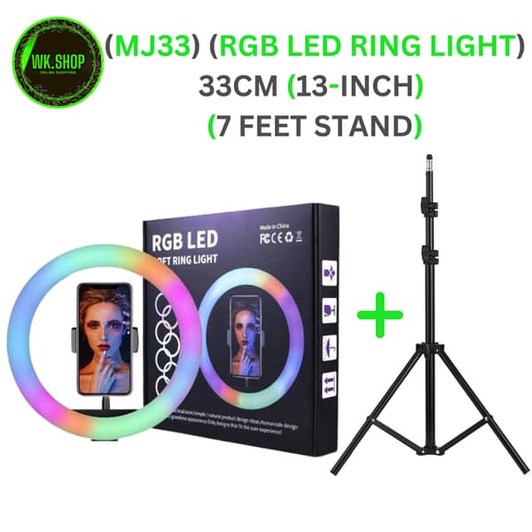 MJ33 33CM RGB LED Ring Light with Phone Holder, USB Plug, and Included Stand for Photography and Video