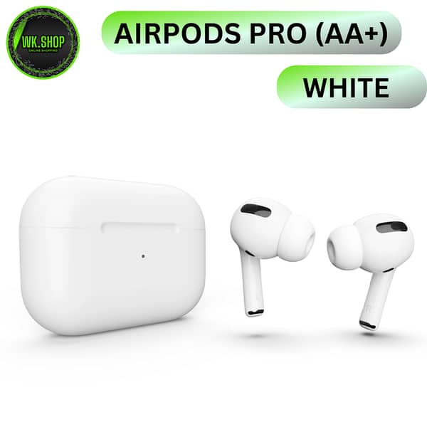 Apple AirPods Pro (AA+) Wireless Earbuds with Bluetooth 5.0, Bass Sound, Charging Case, Extra Ear Tips, and Pop-Up Feature for All Devices