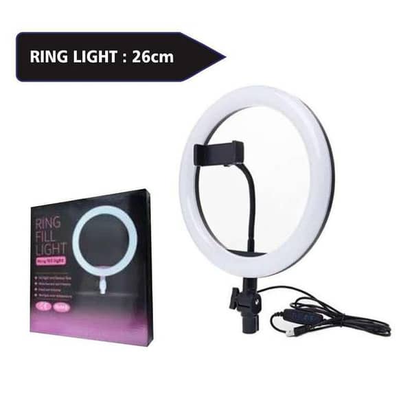 26cm (10-inch) Ring Light with Phone Holder and 3 Color Settings for Video and Selfie Photography - Dimmable LED Light with USB Power Supply