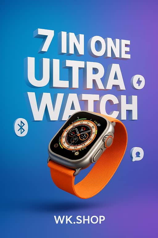 7-in-1 Ultra Smart Watch Set – Includes Premium Watch with 4 Straps, Wireless Charger, and AirPods Pro (1st Gen) – Complete Gift Box for Android & iOS Devices