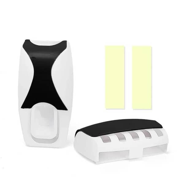 Automatic Toothpaste Dispenser and 5 Toothbrush Holders Set - Wall-Mounted Bathroom Organizer with Toothpaste Squeezers
