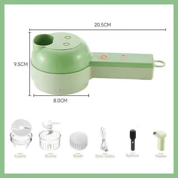 Portable 4-in-1 Electric Vegetable Cutter Set - Mini Wireless Food Processor for Slicing Garlic, Chili, Meat and More, Includes Cleaning Brush
