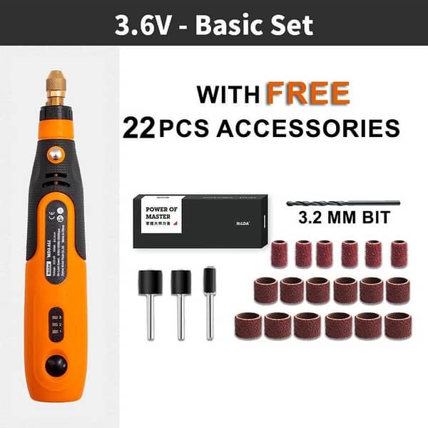 HILDA HL3600V Cordless Mini Drill Engraver with Rotary Tools - 3.6V Electric Grinder for DIY Projects