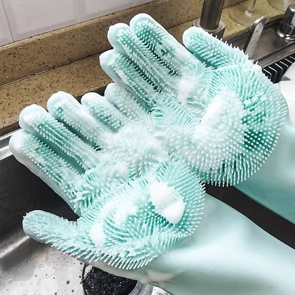 Set of 2 Silicone Dish Scrubber Gloves - 100% Food Grade Rubber Cleaning Sponges for Dishwashing