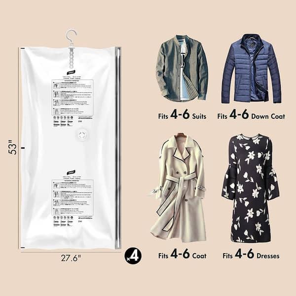 TAILI Vacuum Storage Bags for Hanging Clothes - Long and Short Clear Sealer Bags for Jackets, Suits, and Closet Organization, Ideal for Storing and Traveling Garments
