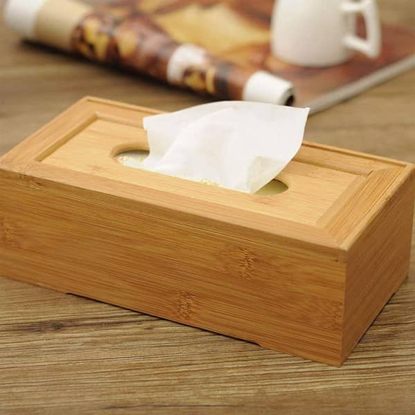 Large Rectangular Bamboo Wood Tissue Paper Holder