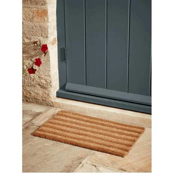Large Handmade Coconut Coir Doormats with Striped Design - Anti-Skid Main Entrance Rugs for Indoor and Outdoor Use (50x80 cm & 60x90 cm, Beige)