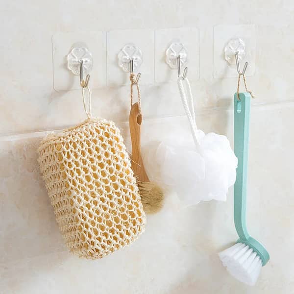 Set of 10 Transparent Adhesive Wall Hooks for Home, Kitchen, and Bathroom - Heavy Duty Nail-Free Sticky Utility Hangers for Towels, Bath, and Ceiling