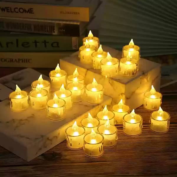 Set of 2 LED Flameless Acrylic Candles for Weddings, Mood Lighting, and Home Decor - Battery Operated Night Lights for Parties and Christmas