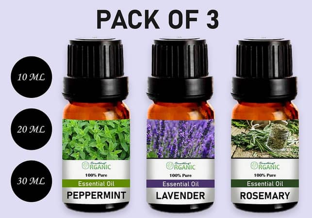 Set of 3 - Pure Natural Aromatherapy Essential Oils: Peppermint, Lavender, and Rosemary