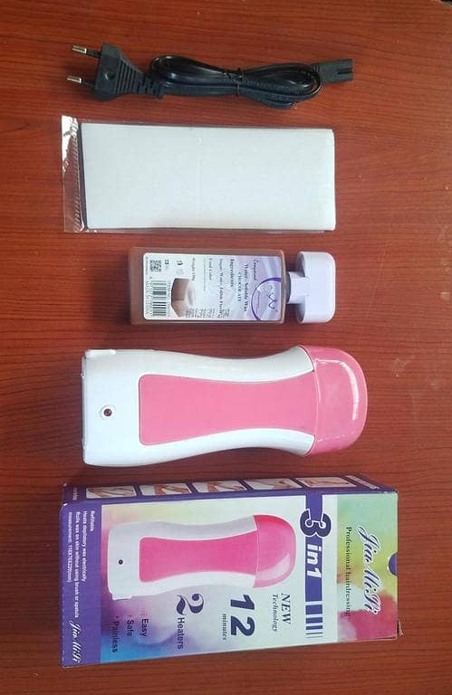 SALOONMAGICS 3-in-1 Depilatory Wax Heater and Roll On Machine for Underarm and Facial Hair Removal, Includes Epilator Cartridge, Wax Refill, and Strips