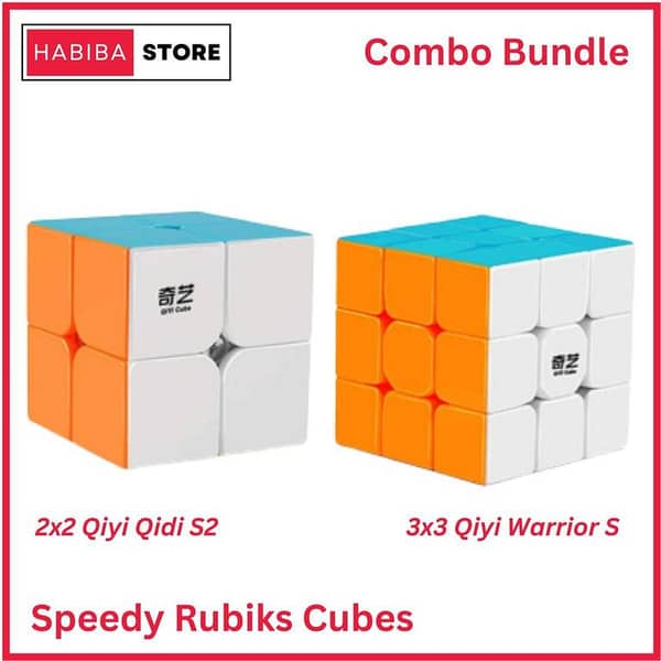 Qiyi Warrior S Combo Pack: 2x2 and 3x3 Stickerless Speed Cubes for Educational Puzzles