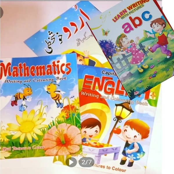Pack of 3 Writing and Colouring Books for English, Urdu, and Mathematics with Tracing Patterns