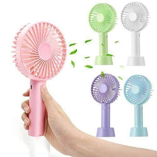 Portable USB Rechargeable Handheld Fan with Stand - Wind Air Cooling Desktop Model