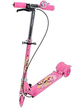 Foldable 3-Wheel Kick Scooter for Kids, Height Adjustable with Brake and Bell, LED Wheels, Ideal for Ages 3-7, Pink