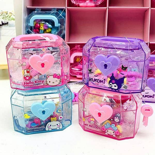 Hello Kitty Mini Jewelry Box with Key, Girls DIY Bracelet Storage, Compact Covered Organizer