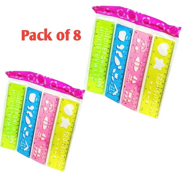 Set of 8 Colorful 16cm Rulers with ABC and Counting Features for Kids' Drawing and Educational Use