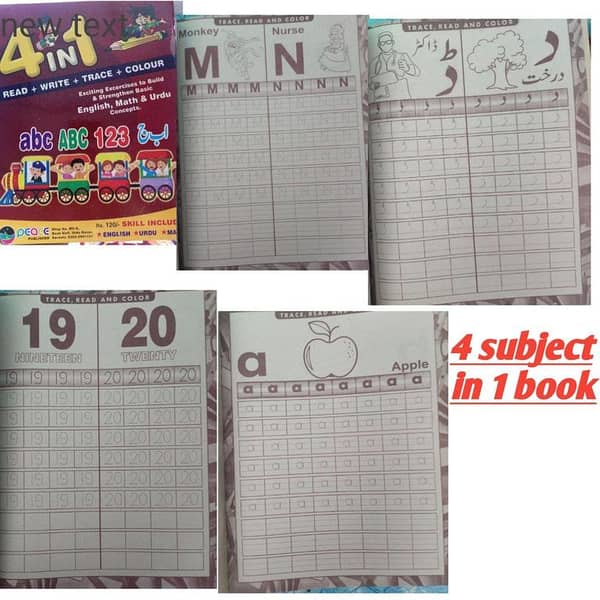 4-in-1 Tracing Book for Kids with Lines and Colorful Pictures - Includes English Alphabets, Urdu Alif Bay, and Numbers