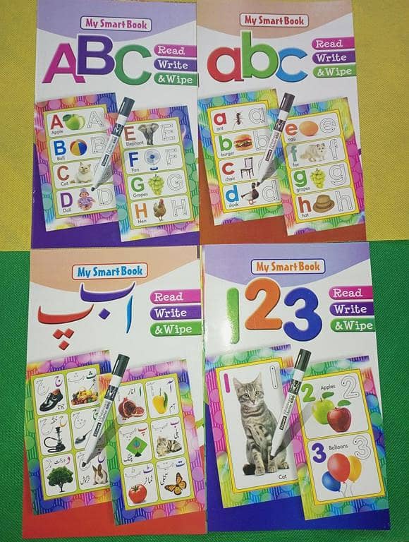My Smart Write and Wipe Book Set for Kids - Reusable 4-Book Pack with Marker - Durable Laminated Pages for Lifelong Use