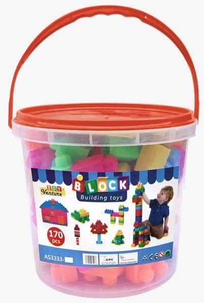 Toys Venture 170-Piece Building Blocks Set for Kids - Multicolor Big Blocks with Storage Bucket