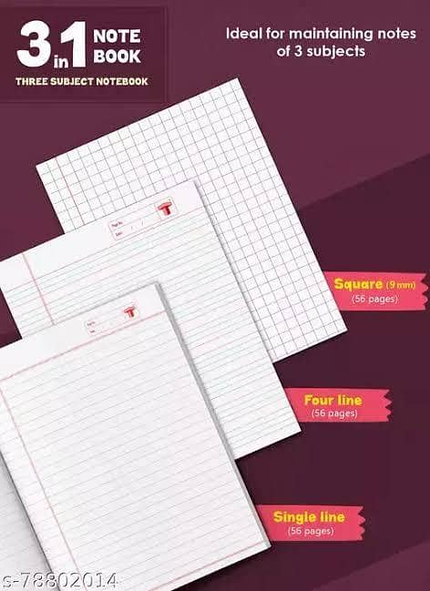 Pack of 3 Kids' 3-in-1 Notebooks with 150 Pages - English, Urdu, and Math Sections Included