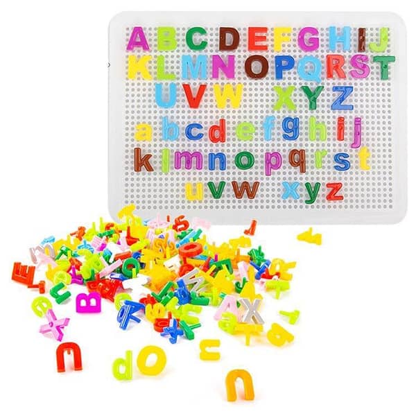 Alphabetic Pin Puzzle Board - 182 Piece Peg Toy Set for Kids - Educational Spelling and Building Blocks - Multicolored Learning Tool