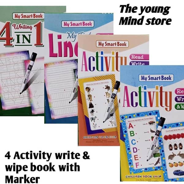 Pack of 4 Write & Wipe Activity Books for Preschool Learning with Marker