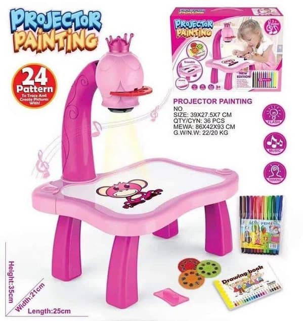 Giraffe LED Projector Drawing Board for Kids - Interactive Early Education Painting and Writing Desk with Erasable Features