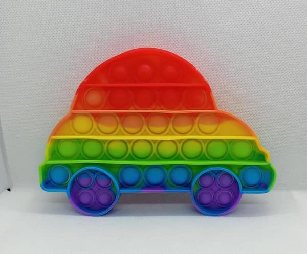 Rainbow Car Push Pop Bubble Fidget Spinner Silicone Toy - 5 inches - 1 Piece