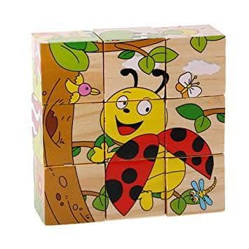 6-Sided Wooden 3D Jigsaw Puzzle Featuring Animals for Kids