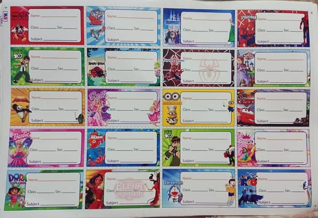 60-Pack Cartoon Character Name Tag Stickers for Students' Books and Supplies