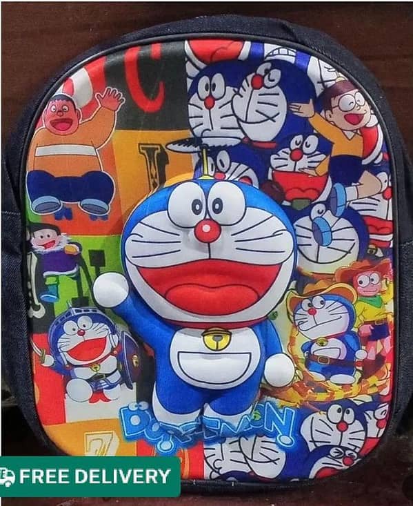 3D Doremon School Bag for Kids in Playgroup and Nursery - Cartoon Embossed Design