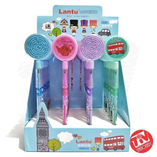 Lantu Game Pencil Set of 4 - Stacking Nib Pencils for Drawing and Writing - Sikka Puzzle Push Lead Pencils