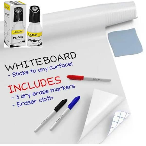 Self-Adhesive Whiteboard Sticker Sheet, 5ft x 2ft, Includes 1 Piano Marker - Best with Black Marker for Optimal Write & Wipe Performance